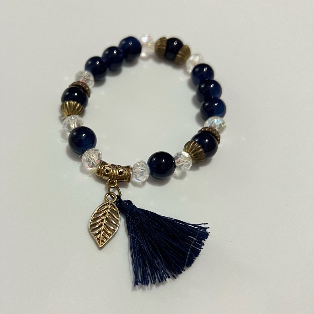 Navy Beaded Stretchy Bracelet